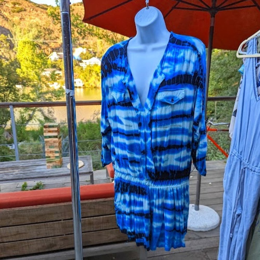 Young Fabulous & Broke YFB Malik Blue Super Soft Tie Dye Sexy Romper Size Small - Picture 2 of 8